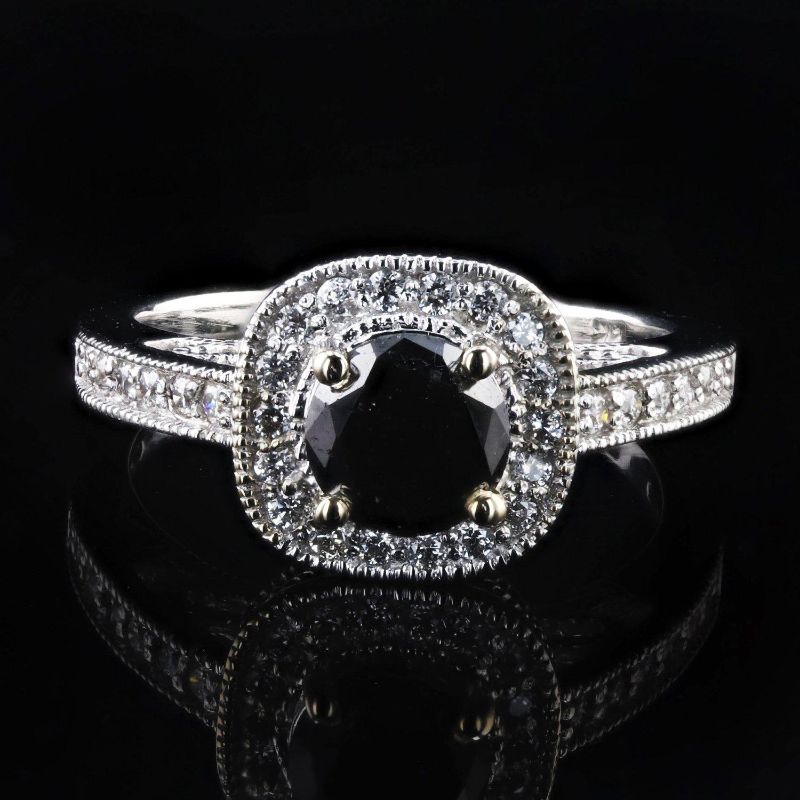 Photo 1 of 1.24ct CENTER Black Diamond 14K White Gold Ring (1.60ctw Diamonds)(APPROX SIZE 6-7) W/MSRP APPRAISAL RN032175
