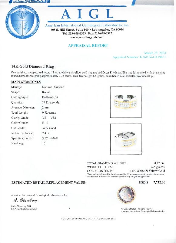 Photo 4 of 0.72ctw E to F COLOR VS1 to VS2 CLARITY Diamond 14K White and Yellow Gold Ring (APPROX SIZE 6-7) W/MSRP APPRAISAL RN035943
