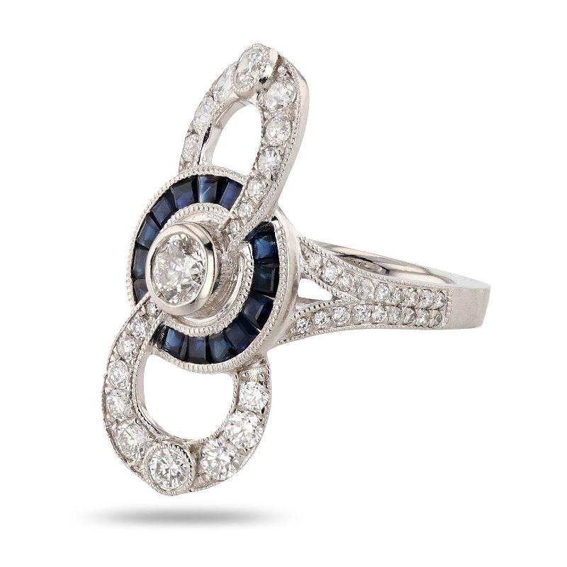 Photo 2 of 0.31ct Diamond and 0.88ctw Blue Sapphire Platinum Ring (2.07ctw Diamonds)(APP SIZE 6-7)  W/MSRP APPRAISAL RN027539
