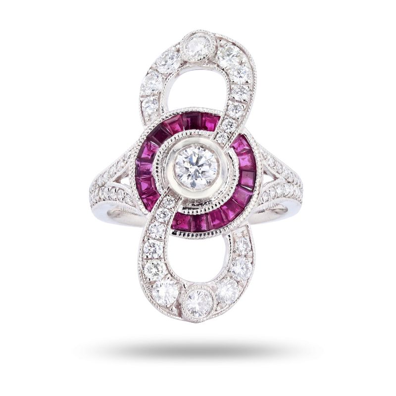 Photo 1 of 0.26ct Diamond and 0.82ctw Ruby Platinum Ring (1.11ctw Diamonds)(APP SIZE 6-7)  W/MSRP APPRAISAL RN027870
