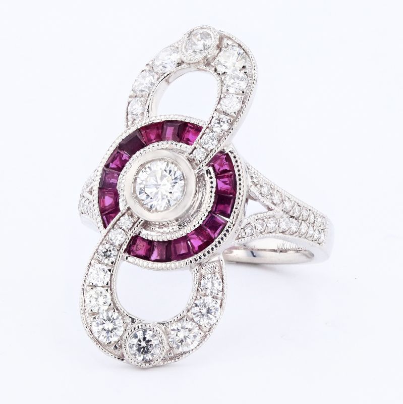 Photo 3 of 0.26ct Diamond and 0.82ctw Ruby Platinum Ring (1.11ctw Diamonds)(APP SIZE 6-7)  W/MSRP APPRAISAL RN027870
