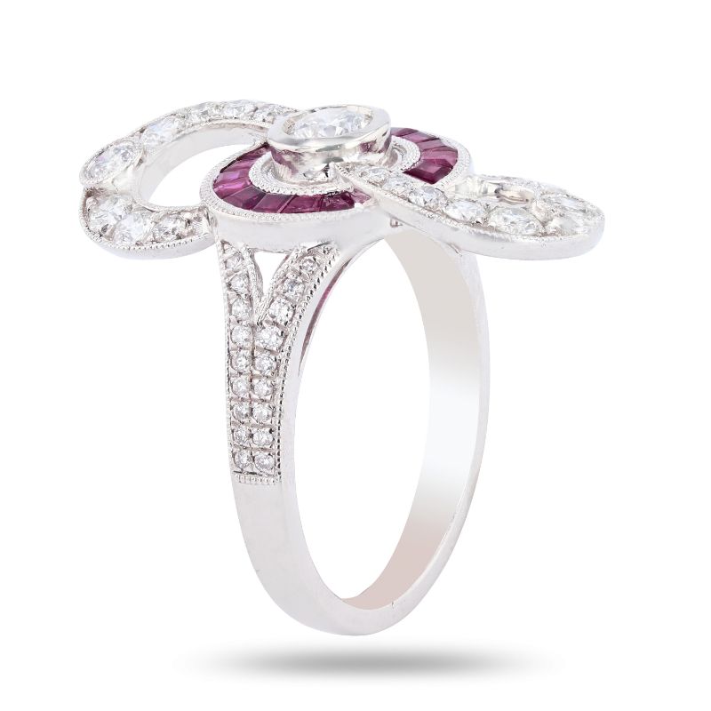 Photo 1 of 0.26ct Diamond and 0.82ctw Ruby Platinum Ring (1.11ctw Diamonds)(APP SIZE 6-7)  W/MSRP APPRAISAL RN027870

