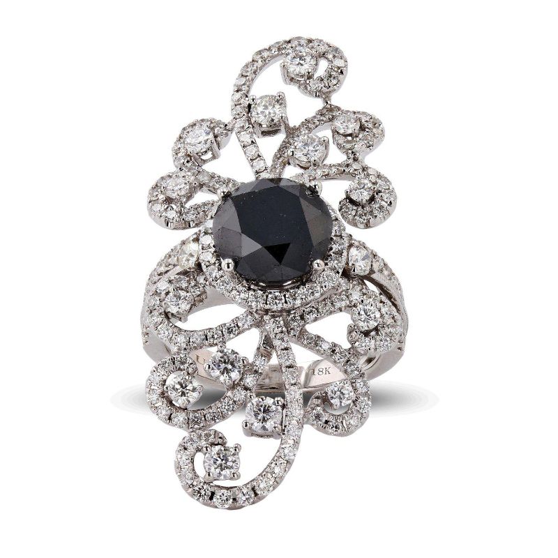 Photo 1 of 3.16ct Black Diamond 18K White Gold Ring (5.28ctw Diamonds)(APP SIZE 6-7)  W/MSRP APPRAISAL RN029261
