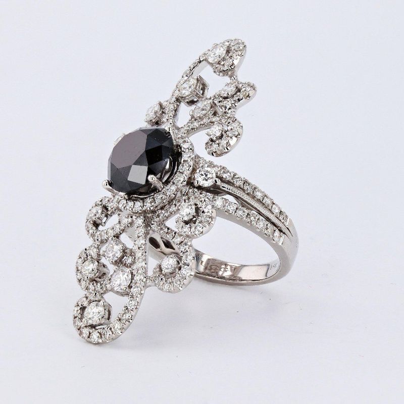 Photo 3 of 3.16ct Black Diamond 18K White Gold Ring (5.28ctw Diamonds)(APP SIZE 6-7)  W/MSRP APPRAISAL RN029261
