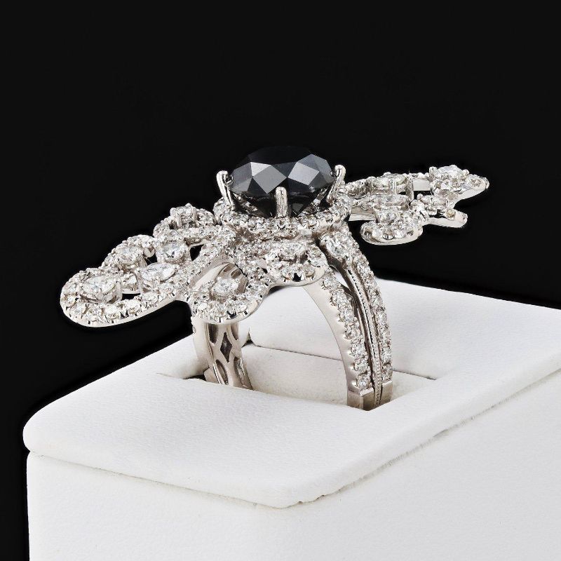 Photo 2 of 3.16ct Black Diamond 18K White Gold Ring (5.28ctw Diamonds)(APP SIZE 6-7)  W/MSRP APPRAISAL RN029261
