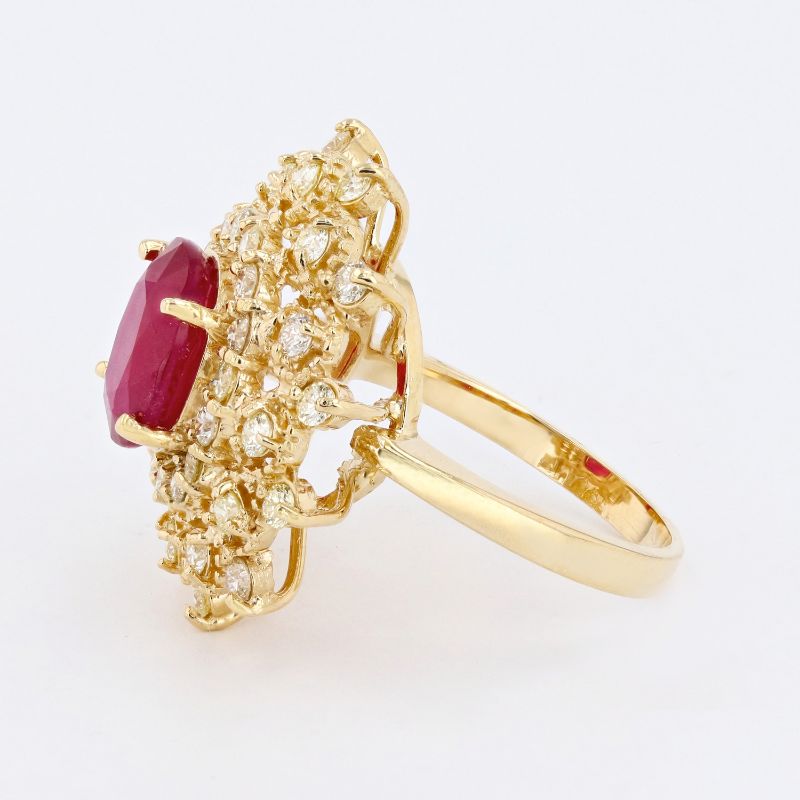 Photo 3 of 4.25ct Ruby and 1.37ctw Diamond 14K Yellow Gold Ring (APP SIZE 6-7) W/MSRP APPRAISAL RN030138
