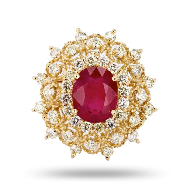 Photo 1 of 4.25ct Ruby and 1.37ctw Diamond 14K Yellow Gold Ring (APP SIZE 6-7) W/MSRP APPRAISAL RN030138
