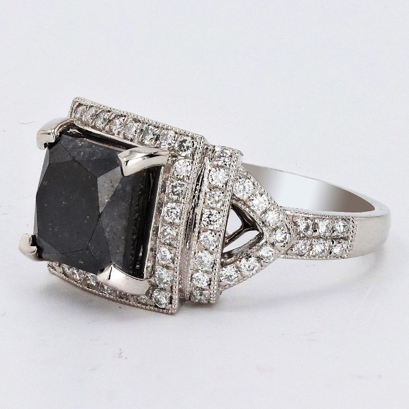 Photo 2 of 5.59ct Black Diamond Platinum Ring (6.28ctw Diamonds) (APP SIZE 6-7) W/MSRP APPRAISAL RN029146
