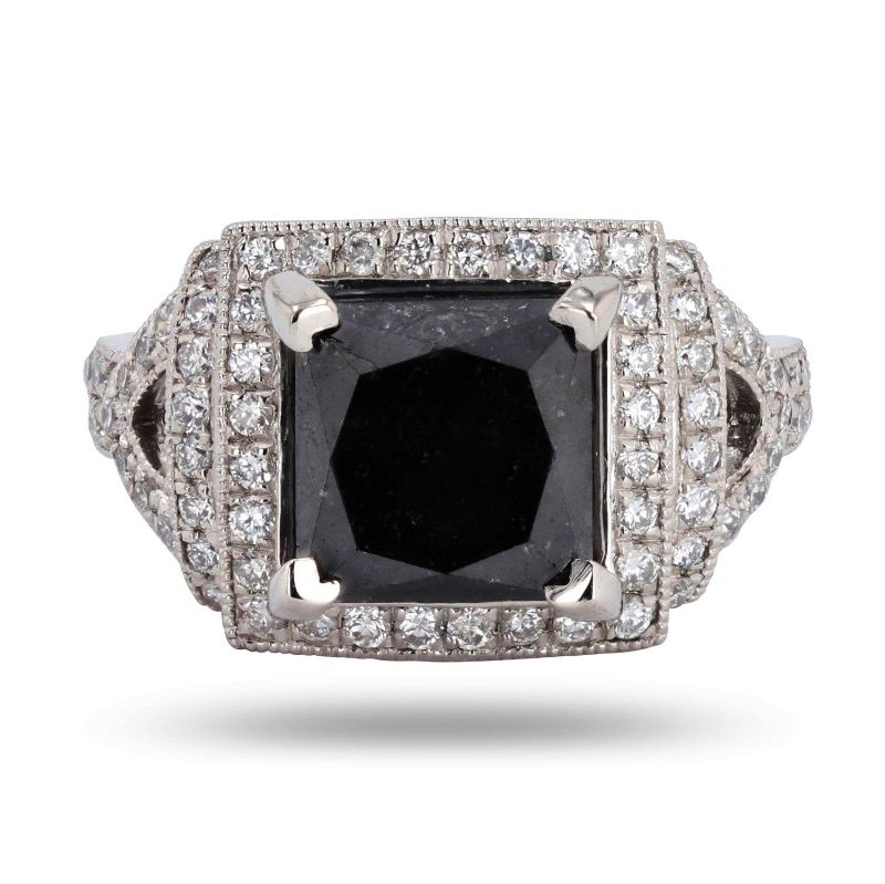 Photo 1 of 5.59ct Black Diamond Platinum Ring (6.28ctw Diamonds) (APP SIZE 6-7) W/MSRP APPRAISAL RN029146
