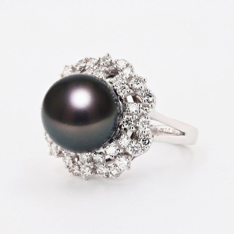 Photo 2 of 12.20mm South Sea Pearl and 1.45ctw Diamond Platinum Ring (APP SIZE 6-7) W/MSRP APPRAISAL RN026658
