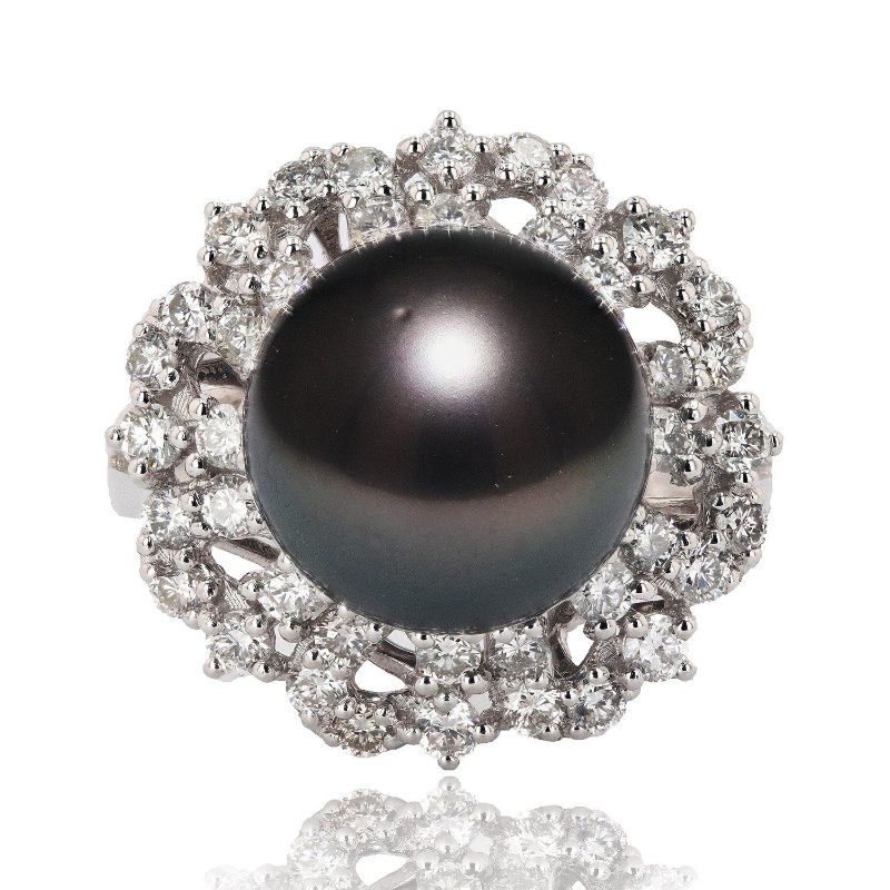 Photo 1 of 12.20mm South Sea Pearl and 1.45ctw Diamond Platinum Ring (APP SIZE 6-7) W/MSRP APPRAISAL RN026658
