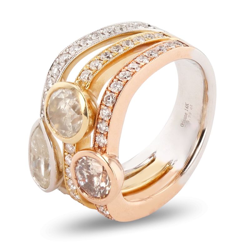 Photo 3 of 2.75ctw Multi Color and Shape CENTER Diamond 14K Yellow, White and Rose Gold Ring (3.73ctw Diamonds)(APP SIZE 6-7) RN030394
