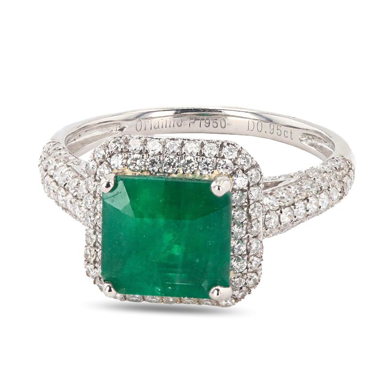 Photo 1 of 1.93ct Emerald and 0.95ctw Diamond Platinum Ring (APP SIZE 6-7) W/MSRP APPRAISAL RN030984
