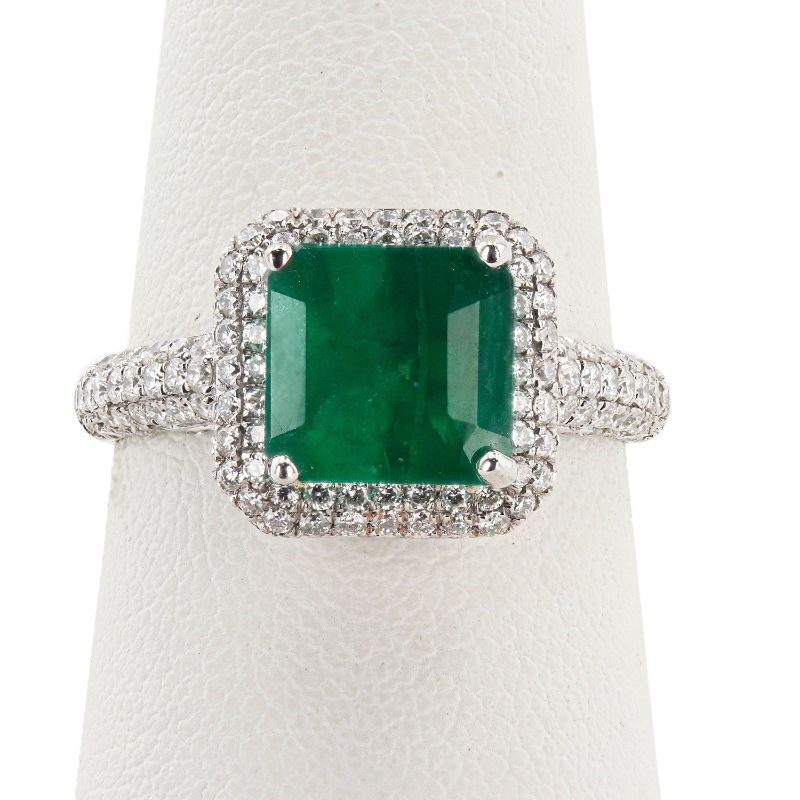 Photo 3 of 1.93ct Emerald and 0.95ctw Diamond Platinum Ring (APP SIZE 6-7) W/MSRP APPRAISAL RN030984
