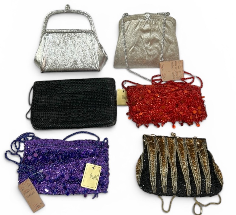Photo 1 of 6 VINTAGE-STYLE BEADED PURSES A RED BEADED BAG FROM RUBY LANE, GOLD BEADED CRYSTAL HANDBAG, AND A BLACK BEADED BAG