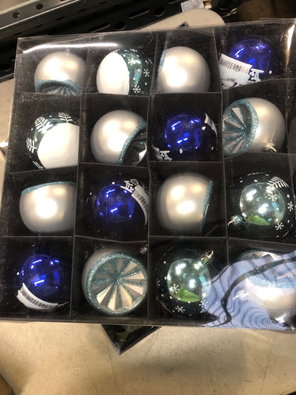 Photo 2 of 80mm/3.15" Blue Christmas Balls Ornaments Set, 16 Pcs Shatterproof Hand-Painted Xmas Hanging Ornaments Decoration for Christmas Tree/Party/Holiday/Wreath/Home Decor (Ice Blue)