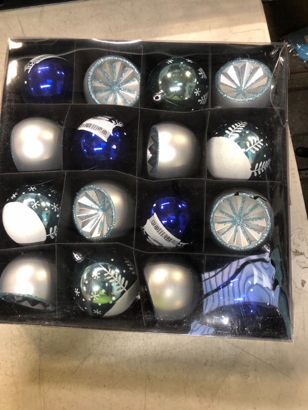 Photo 2 of 80mm/3.15" Blue Christmas Balls Ornaments Set, 16 Pcs Shatterproof Hand-Painted Xmas Hanging Ornaments Decoration for Christmas Tree/Party/Holiday/Wreath/Home Decor (Ice Blue)