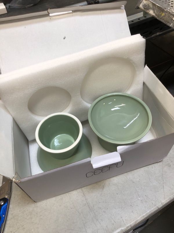 Photo 1 of 2 PC ELEVATED GREEN CAT BOWLS 