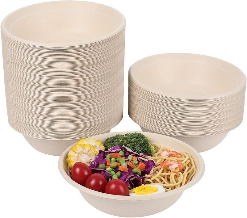 Photo 1 of  Round Disposable bowls, Bamboo Fiber Paper Bowls  take away food bowls Eco-friendly Plant Fibers Microwave & Freezer Safe 50 PACK
