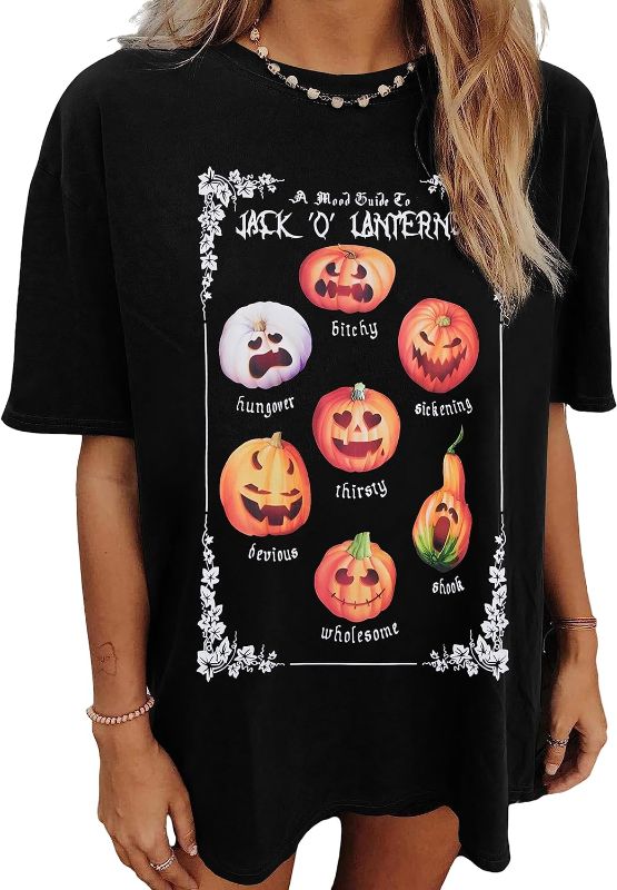 Photo 1 of Halloween Pumpkin Shirt Women Oversized Halloween Shirt Jack-O-Lantern Shirt Pumpkin Face Tshirt Causal Loose Tops
M