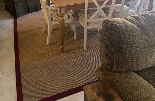 Photo 2 of NATURAL JUTE W RED BORDER AREA RUG 10’ x 8’ (SHOWN UNDER DINING TABLE)