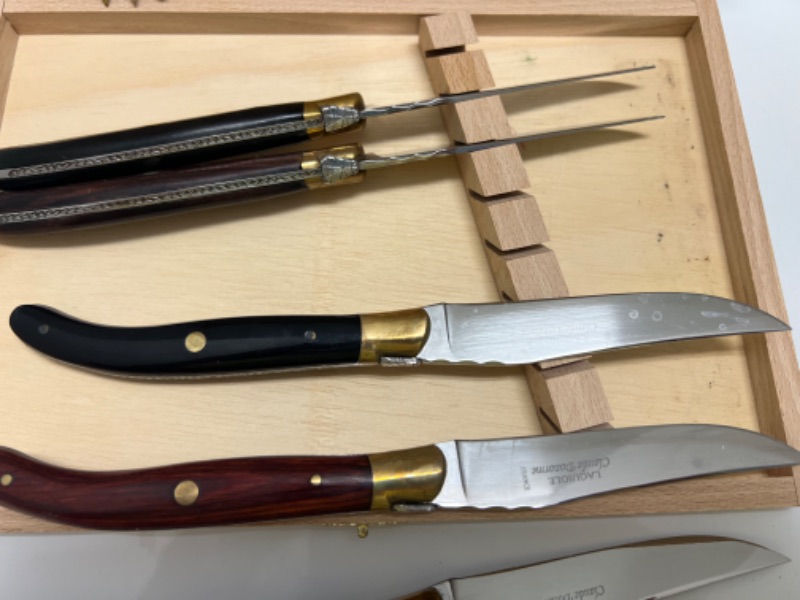 Photo 1 of VINTAGE LUXURY LAGUIOLE STYLE DE VIES FRENCH KNIVES IN CASE