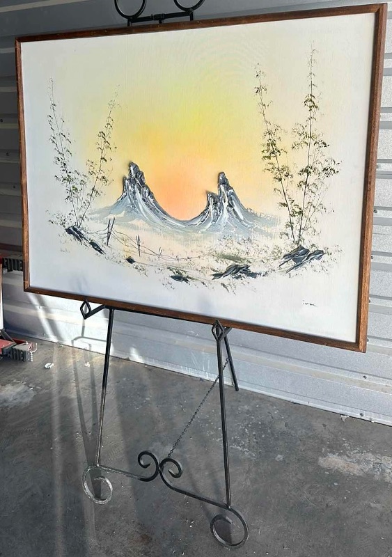 Photo 1 of FRAMED "MT PEAKS" OIL PAINTING-ARTIST SIGNED  41”X 31” (EASEL NOT INCLUDED)