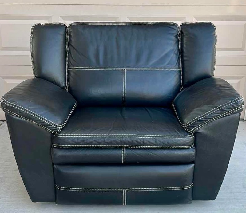 Photo 1 of OVERSIZED BLACK LEATHER RECLINER-GOOD CONDITION