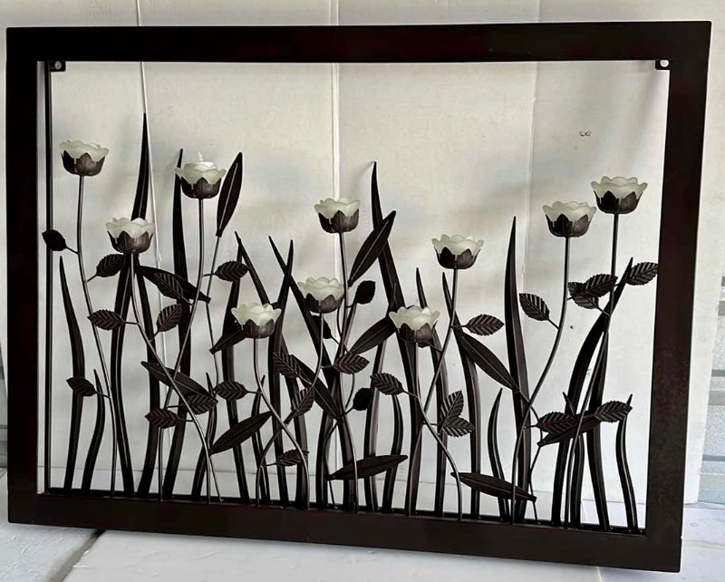 Photo 1 of UNIQUE SOLID DARK BROWN METAL "TULIP FLOWERS" LIGHT UP HANGING WALL SCULPTURE  40” X 30” 