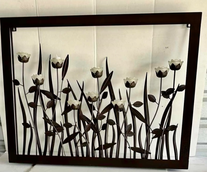 Photo 2 of UNIQUE SOLID DARK BROWN METAL "TULIP FLOWERS" LIGHT UP HANGING WALL SCULPTURE  40” X 30” 