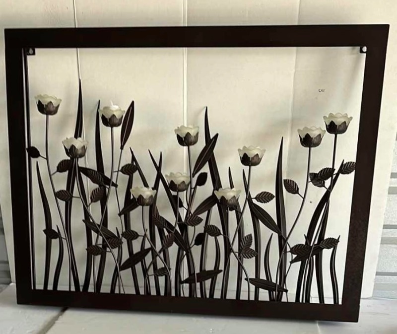 Photo 3 of UNIQUE SOLID DARK BROWN METAL "TULIP FLOWERS" LIGHT UP HANGING WALL SCULPTURE  40” X 30” 