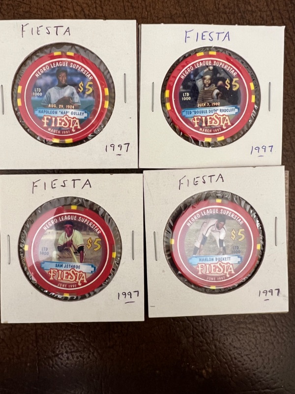 Photo 1 of 4-NEW RARE FIESTA SPORTS EDITION NEGRO LEAGUE BASEBALL PLAYERS $5 CASINO CHIPS