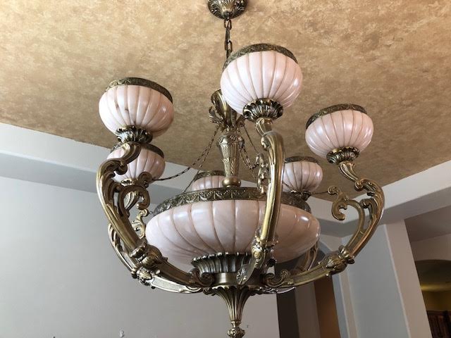 Photo 1 of ANTIQUE CUSTOM VICTORIAN BRASS 6 GLOBE CHANDELIER. 