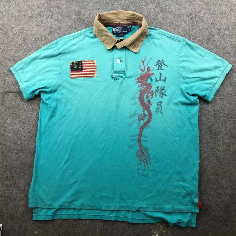 Photo 1 of BRAND NEW RALPH LAUREN VINTAGE POLO MENS USA FLAG DRAGON DISTRESSED POLO SHIRT SIZE 4LT