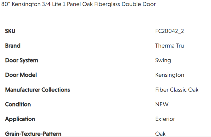 Photo 4 of BRAND NEW  KENSINGTON 3/4 Lite 1 PANEL OAK FIBERGLASS DOUBLE DOOR. STAINED DRIFTWOOD (COLOR). LEFT INSWING. BRUSHED NICKEL HINGES INCLUDED. 6' X H8'