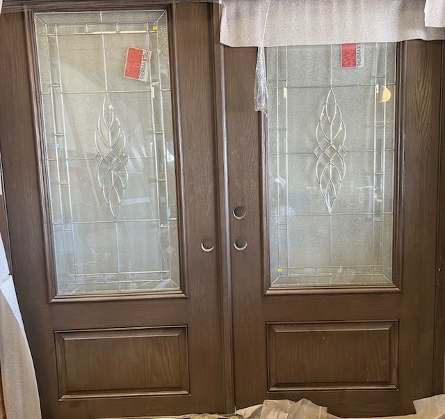 Photo 3 of BRAND NEW  KENSINGTON 3/4 Lite 1 PANEL OAK FIBERGLASS DOUBLE DOOR. STAINED DRIFTWOOD (COLOR). LEFT INSWING. BRUSHED NICKEL HINGES INCLUDED. 6' X H8'