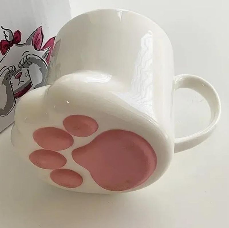 Photo 2 of 24- 1 CASE OF CUTE CAT PAW CERAMIC COFFEE MUGS. WHITE AND PINK 16OZ (24CT)