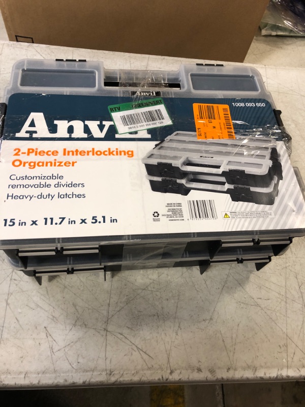 Photo 1 of 2-Pack Anvil 15-Compartment Black Interlocking Small Parts Organizer

