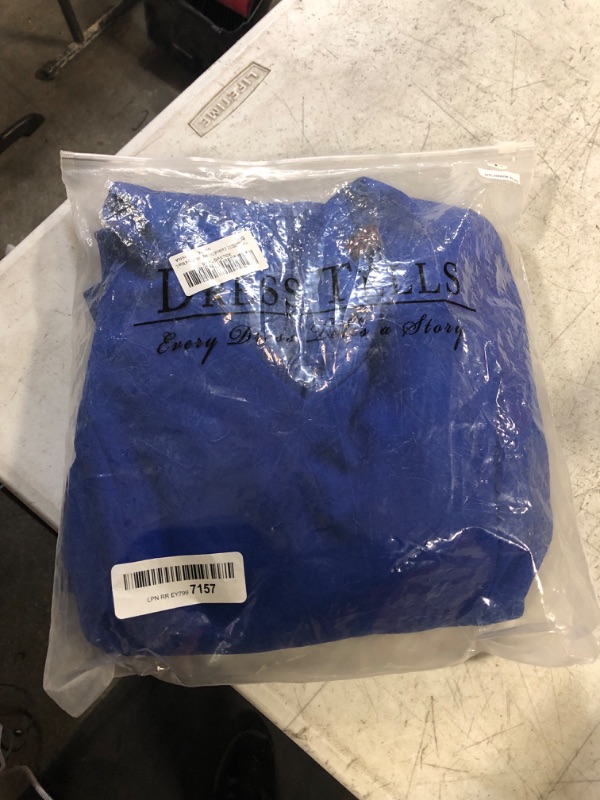 Photo 1 of DRESSTELLS Cocktail Dress for Women Elegant & Chic V-Neck Double Bell Sleeve Formal Modest Church Dress for Wedding Guest Large Royal Blue