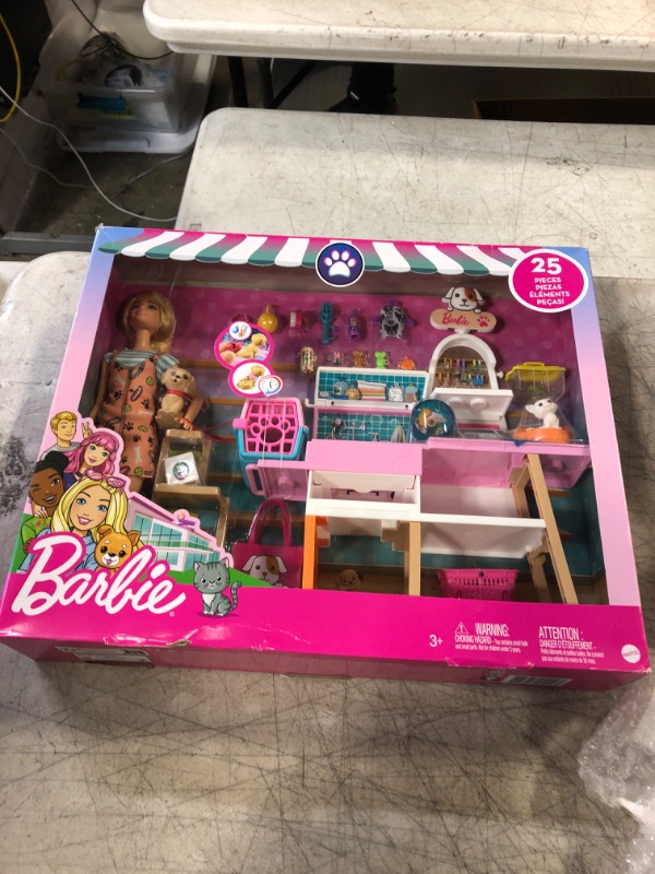 Photo 1 of Barbie Doll (11.5-in Blonde) and Pet Boutique Playset with 4 Pets, Color-Change Grooming Feature and Accessories, Great Gift for 3 to 7 Year Olds