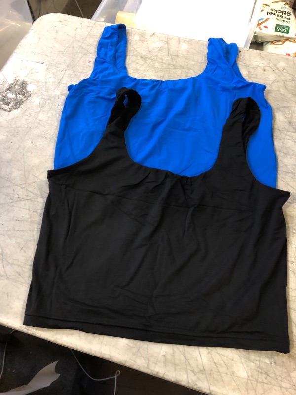 Photo 2 of HYZ Women's Two Piece Tank Strapless Sleeveless Square Neck Daily Basic Crop Tops Black RoyalBlue