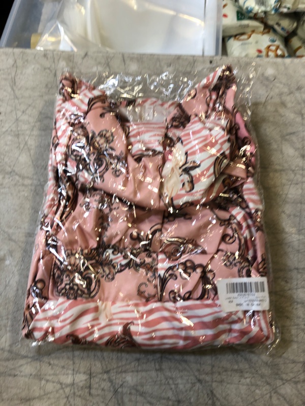 Photo 1 of LYANER Women's Floral Puff Long Sleeve Jumpsuit Wrap V Neck Tie Front Short Romper large pink gold 