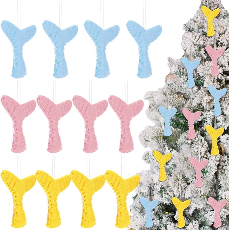 Photo 1 of Zeyune 12 Pcs Felted Christmas Lollipop Ornaments 1.97 x 4.72 Inch Mermaid Tail Christmas Tree Hanging Ornament for Xmas Tree Party Car Home Cute Decoration Gifts, Assorted Colors (Mermaid Tail)

