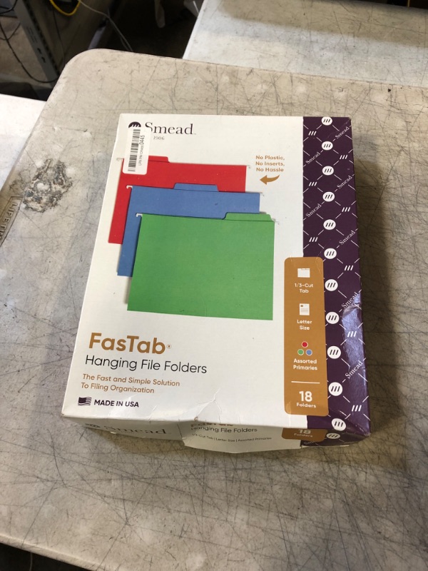Photo 2 of Smead FasTab Hanging File Folders, Letter, Assorted Primary, 18/Box
