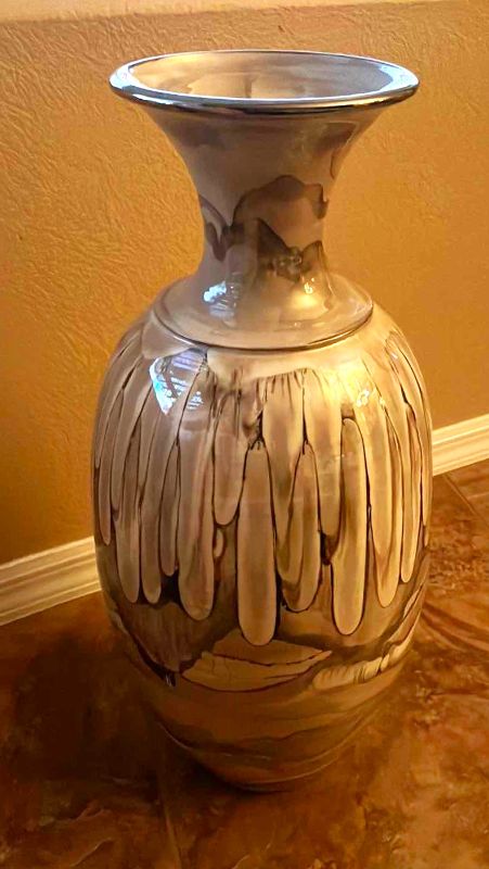 Photo 1 of CERAMIC VASE WITH SILVER RIM H26”