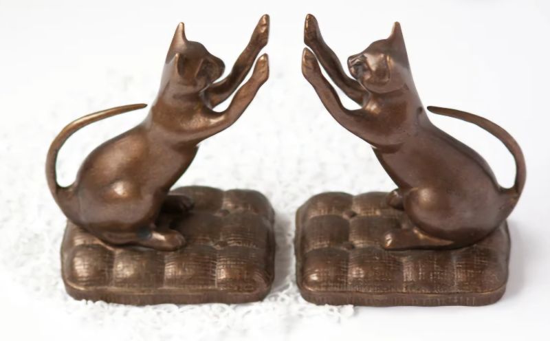 Photo 1 of CAT BRONZE WEIGHTED BOOKENDS 5”x 7”