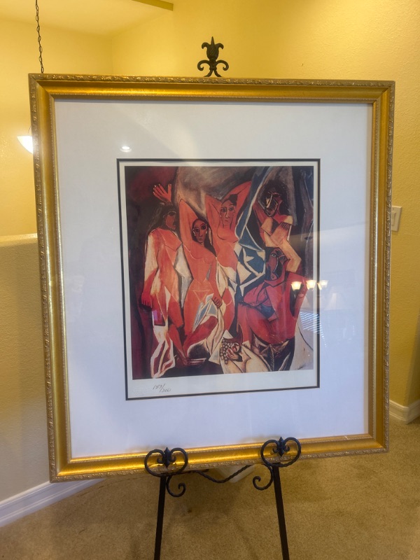 Photo 1 of GOLD-FRAMED  “WOMEN OF AVIGNON" PLATE SIGN LIMITED EDITION FACSIMILE COLLECTIBLE LITHOGRAPHED BY PICASSO ARTWORK WITH COA. 36" x H39”