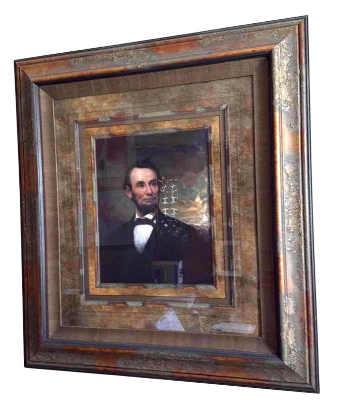Photo 1 of ANTIQUED WOOD FRAMED “ABRAHAM LINCOLN” TEXTURED CANVAS ARTWORK 40” x 44”