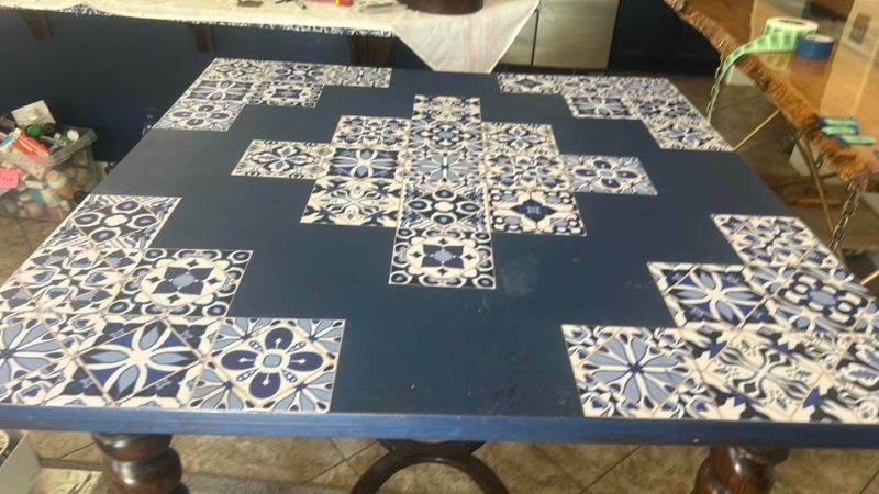 Photo 1 of HAND-PAINTED VINTAGE WOOD TABLE 46” x 46” x H36”