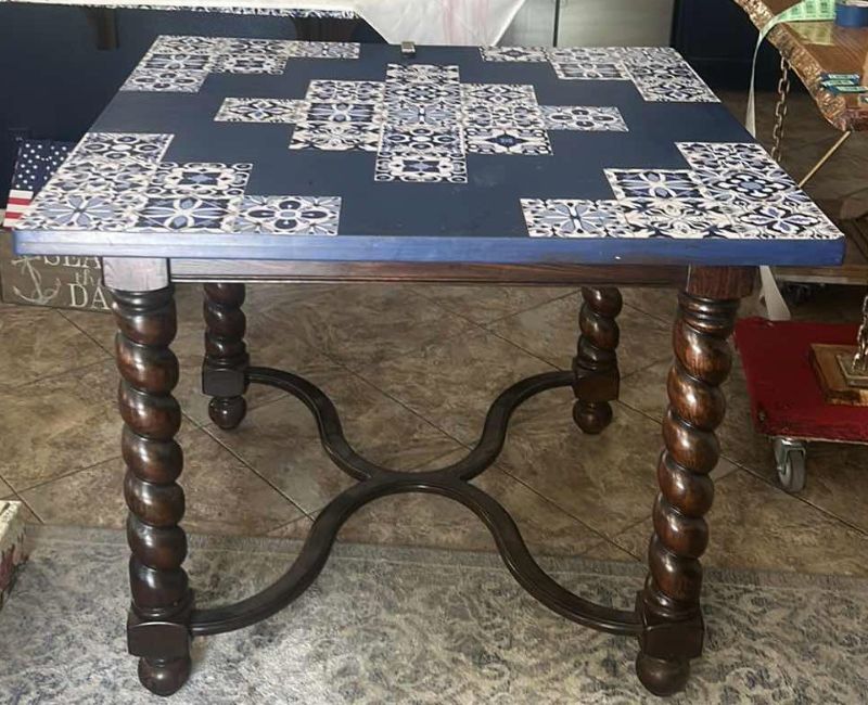 Photo 1 of HAND-PAINTED VINTAGE WOOD TABLE 46” x 46” x H36”